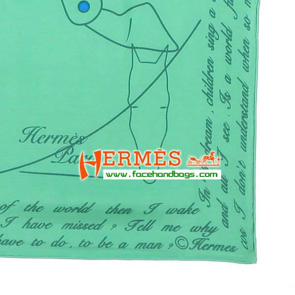 Hermes 100% Silk Square Scarf Green HESISS 130 x 130 - Click Image to Close